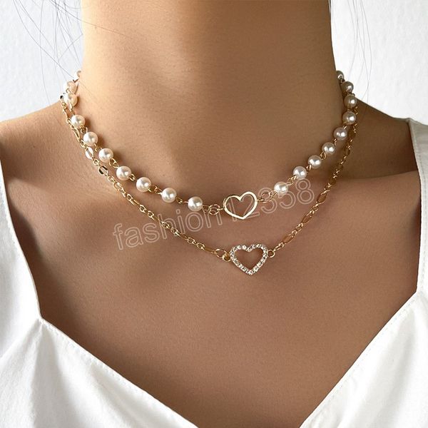 fashion double layer chain necklaces for women crystal heart pendant pearl chain choker female trendy jewelry, Silver
fashion double layer chain necklaces for women crystal heart pendant pearl chain choker female trendy jewelry, Silver