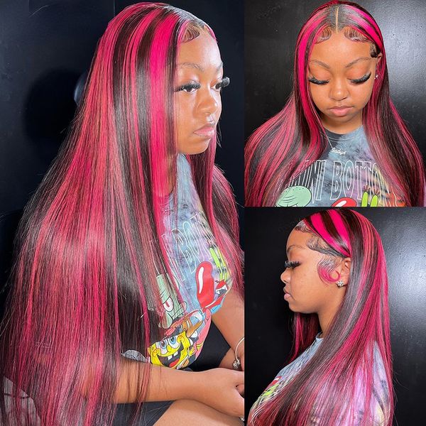 180density Pink Highlight Colored Wig Human Hair Transparent Lace Frontal Wig Brazilian Long Straight Synthetic Wig For Women, Mix color
180density Pink Highlight Colored Wig Human Hair Transparent Lace Frontal Wig Brazilian Long Straight Synthetic Wig For Women, Mix color