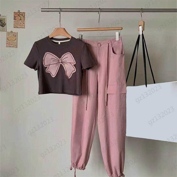 brand two piece pants bow print short sleeve bare waist pullover t-shirt high-waisted drawstring cargo style pants womens body suit, White
brand two piece pants bow print short sleeve bare waist pullover t-shirt high-waisted drawstring cargo style pants womens body suit, White