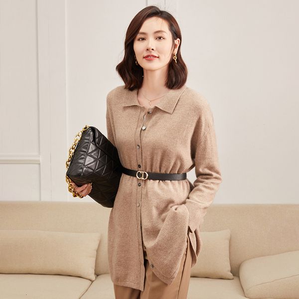 women's knits tees fashion 100 pure cashmere shirt cardigan women polo collar medium length sweater spring and summer 230324, White
women's knits tees fashion 100 pure cashmere shirt cardigan women polo collar medium length sweater spring and summer 230324, White