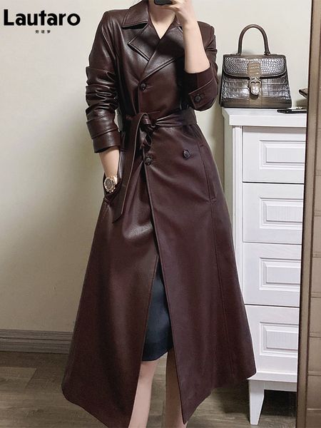 women's jackets lautaro spring autumn long wine red soft faux leather trench coat for women belt double breasted luxury elegant fashion, Black;brown
women's jackets lautaro spring autumn long wine red soft faux leather trench coat for women belt double breasted luxury elegant fashion, Black;brown