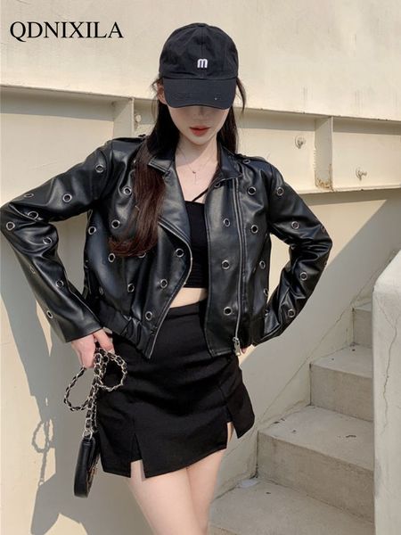 women's jacket's moto biker zipper 2023 spring women outerwear heavy industries metal buckle hole leather woman 230324, Black;brown
women's jacket's moto biker zipper 2023 spring women outerwear heavy industries metal buckle hole leather woman 230324, Black;brown