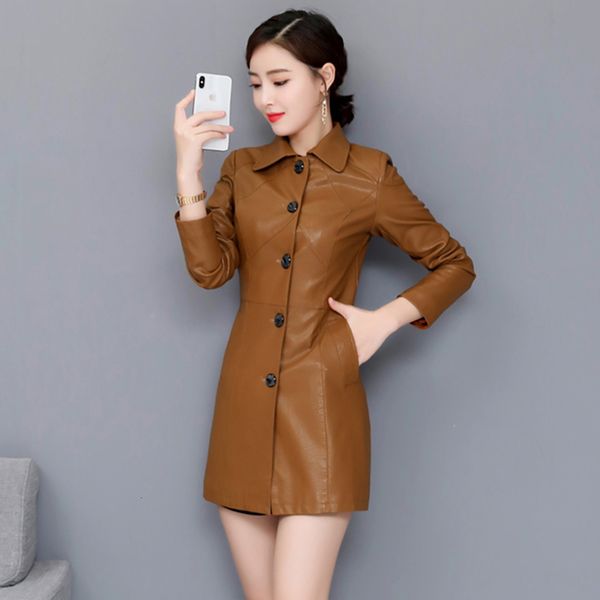 women's jackets women leather coat spring autumn fashion doll collar slim waist sheepskin trench outerwear midlong split 230324, Black;brown
women's jackets women leather coat spring autumn fashion doll collar slim waist sheepskin trench outerwear midlong split 230324, Black;brown
