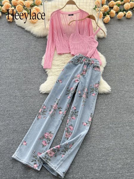 women's two piece pants sweet korean pink 3 pieces set for knitted sling vest sunscreen floral print wide leg denim long suits 230324, White
women's two piece pants sweet korean pink 3 pieces set for knitted sling vest sunscreen floral print wide leg denim long suits 230324, White