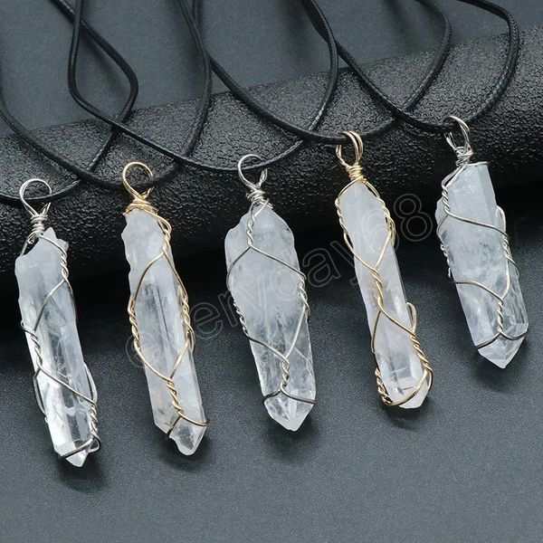 natural clear quartz pendant necklace wire wrap long irregular raw white crystal pillar pendulum women choker healing, Silver
natural clear quartz pendant necklace wire wrap long irregular raw white crystal pillar pendulum women choker healing, Silver