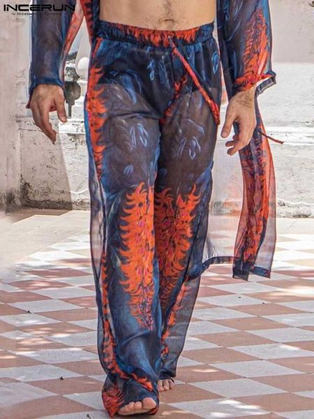 men's pants incerun 2023 american style fashion pantalons men see-through leaf printing trousers casual male straight thin long pants s, Black
men's pants incerun 2023 american style fashion pantalons men see-through leaf printing trousers casual male straight thin long pants s, Black