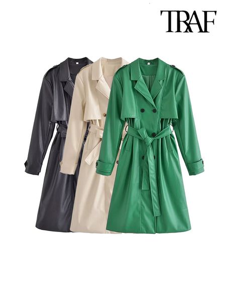 women's jackets traf women fashion with belt faux leather trench coat vintage long sleeve front button female outerwear chic overcoat 2, Black;brown
women's jackets traf women fashion with belt faux leather trench coat vintage long sleeve front button female outerwear chic overcoat 2, Black;brown