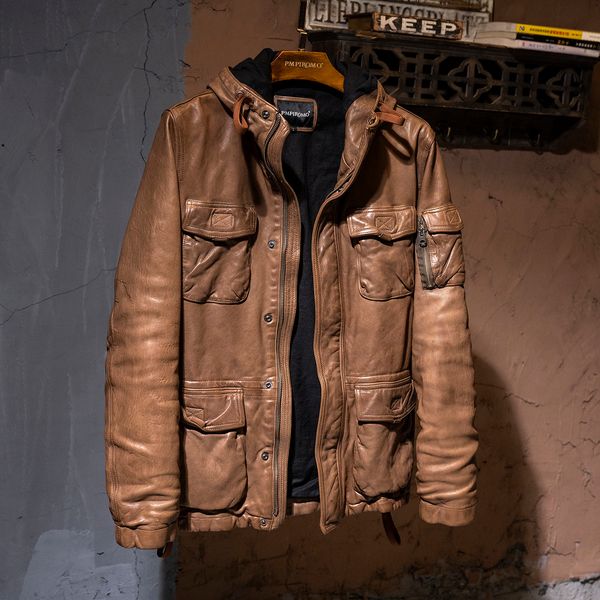 men's leather faux brand luxury vintage genuine leather jacketsafari style brown tanned sheepskin coathunting clothmen 230324, Black
men's leather faux brand luxury vintage genuine leather jacketsafari style brown tanned sheepskin coathunting clothmen 230324, Black