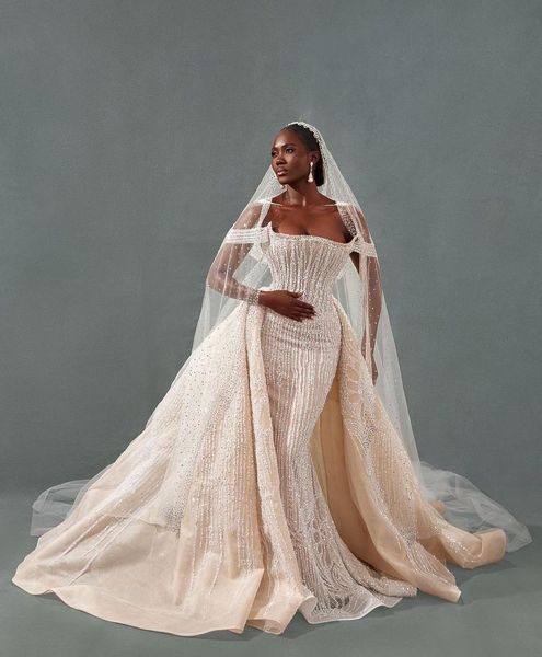 elegant mermaid wedding dresses sleeveless bateau appliques sparkly sequins beaded ruffles detachable train floor length bridal gowns custom, White
elegant mermaid wedding dresses sleeveless bateau appliques sparkly sequins beaded ruffles detachable train floor length bridal gowns custom, White