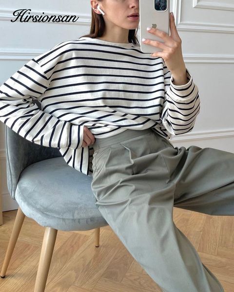 women's t-shirt hirsionsan basic thick stripes t shirts women autumn long sleeves loose bottom ladies casual knitted cotton woman cloth, White
women's t-shirt hirsionsan basic thick stripes t shirts women autumn long sleeves loose bottom ladies casual knitted cotton woman cloth, White