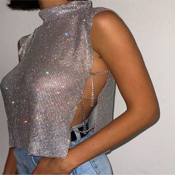 women's t-shirt rhinestones backless party crop women glitter turtleneck tshirt adjustable metal chain summer nightculb diamond tank to, White
women's t-shirt rhinestones backless party crop women glitter turtleneck tshirt adjustable metal chain summer nightculb diamond tank to, White