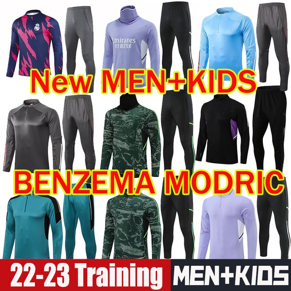2022 2023 benzema soccer training suits 21 22 23 football tracksuits chandal camavinga real madrids men kids hazard modric survetement long, Black