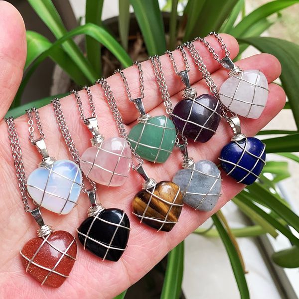 heart shaped natural crystal stone pendant necklace silver color wire wrapped pink quartz amehtysts opal purple crystal choker
heart shaped natural crystal stone pendant necklace silver color wire wrapped pink quartz amehtysts opal purple crystal choker