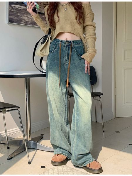 women's jeans houzhou vintage streewear drawstring baggy jeans women korean style retro oversize wide leg denim pants y2k mopping trous, Blue
women's jeans houzhou vintage streewear drawstring baggy jeans women korean style retro oversize wide leg denim pants y2k mopping trous, Blue