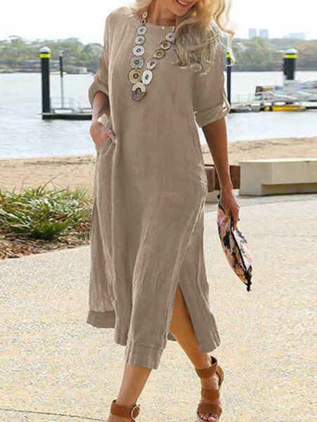 women's swimwear summer short sleeve crew neck dress lady holiday solid split boho long women casual loose sundress cover up 220325, White;black
women's swimwear summer short sleeve crew neck dress lady holiday solid split boho long women casual loose sundress cover up 220325, White;black