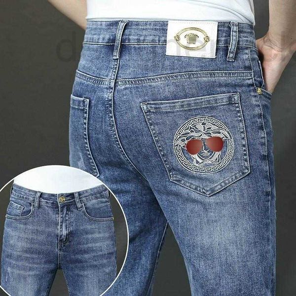 men's jeans designer spring thin korean feet slim fit medusa embroidered pants hpbl, Blue
men's jeans designer spring thin korean feet slim fit medusa embroidered pants hpbl, Blue