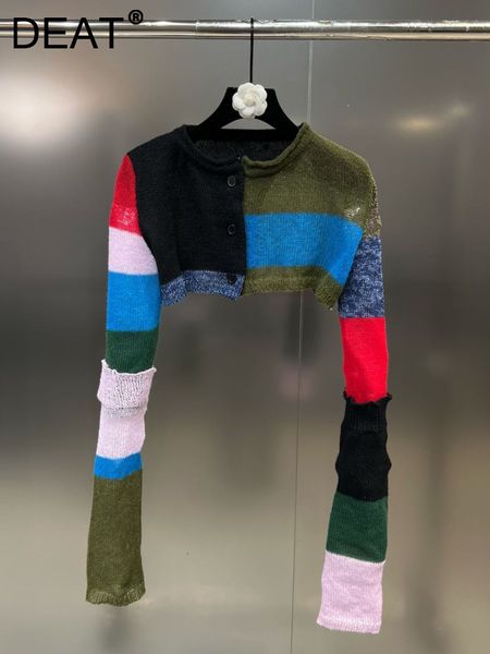 women's knits tees deat fashion patchwork contrast color stripe knitted short cardigan women leisure o-neck long sleeve short sweater 1, White
women's knits tees deat fashion patchwork contrast color stripe knitted short cardigan women leisure o-neck long sleeve short sweater 1, White