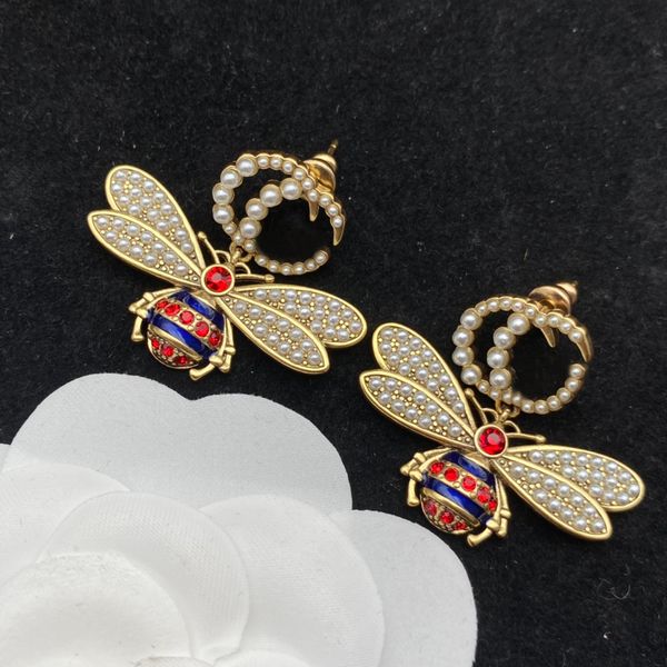 ggity little fashion red bee pearl earrings designer full of pearl studs wedding gifts, Golden