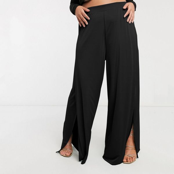 women's plus size pants elastic waist elegant spring autumn wide leg slit front loose business casual straight large trousers 230325, Black
women's plus size pants elastic waist elegant spring autumn wide leg slit front loose business casual straight large trousers 230325, Black