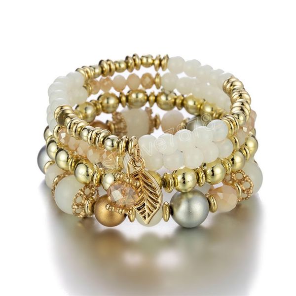 4pcs candy color glass beads bracelet set for women fashion leaf charm elastic chain bangle female party jewelry, Golden;silver
4pcs candy color glass beads bracelet set for women fashion leaf charm elastic chain bangle female party jewelry, Golden;silver