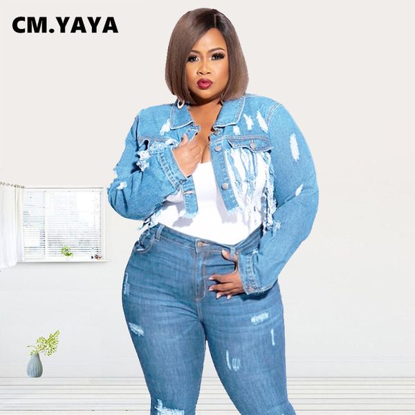 women's plus size outerwear coats cm.yaya women plus size jackets solid ripped tassel full sleeve turndown colloar crop denim coats fas, Black
women's plus size outerwear coats cm.yaya women plus size jackets solid ripped tassel full sleeve turndown colloar crop denim coats fas, Black