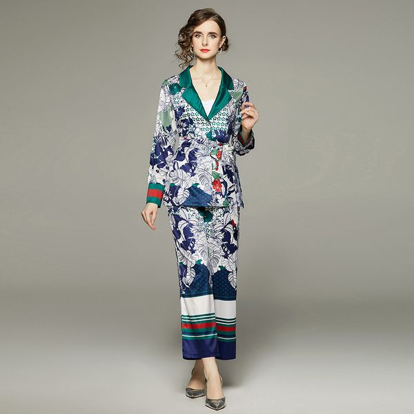 2023 designer two piece pants retro floral pajamas sets women blazer neck and graceful wide leg trousers home wear set long sleeve lace up, White
2023 designer two piece pants retro floral pajamas sets women blazer neck and graceful wide leg trousers home wear set long sleeve lace up, White