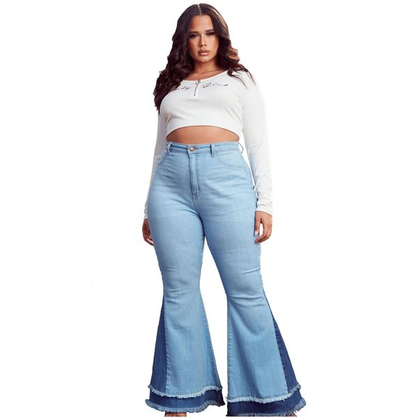 women's plus size pants plus size allmatch wideleg colorblocking slim stretch flared pants blue patchwork jeans pantalones de mesclilla, Black
women's plus size pants plus size allmatch wideleg colorblocking slim stretch flared pants blue patchwork jeans pantalones de mesclilla, Black