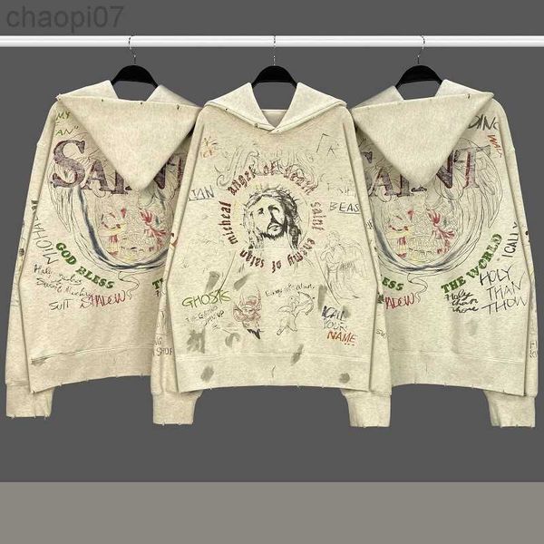 designer fashion hoodie saint michael jesus hand-painted graffiti holes made old hooded american sweater for men and women, Black
designer fashion hoodie saint michael jesus hand-painted graffiti holes made old hooded american sweater for men and women, Black