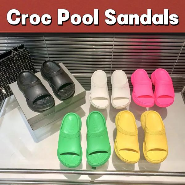 

balencigas balencaigaity women sandals designer croc pool slide sandal womens croc clog slippers paris platformrubber slides shoes, Black