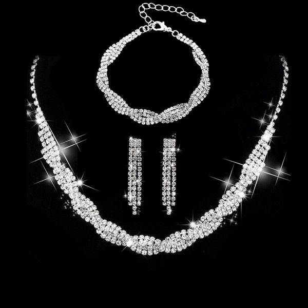 necklace earring bracelet jewelry 3 pcs suit inlaid zircon rhinestone twinkle bridal decorate adjeustable length non fading wedding elegant, Silver
necklace earring bracelet jewelry 3 pcs suit inlaid zircon rhinestone twinkle bridal decorate adjeustable length non fading wedding elegant, Silver