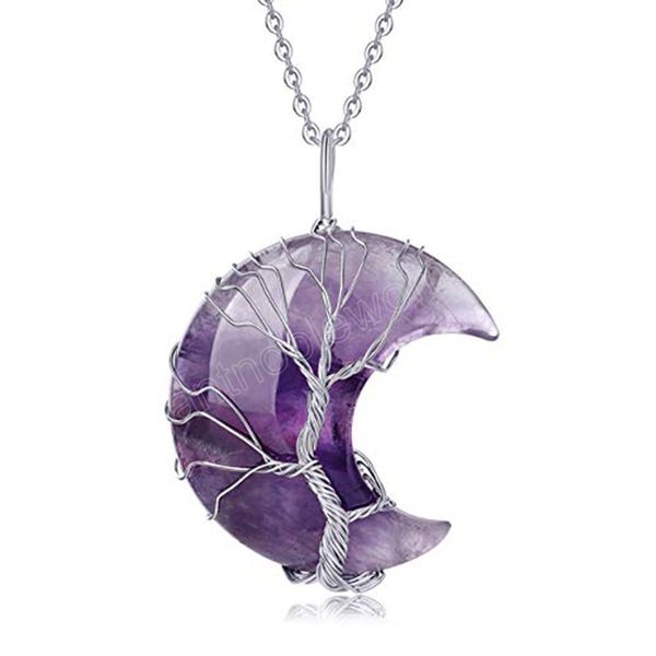 tree of life crescent moon necklace wire wrap natural reiki healing crystal quartz stone pendant chain necklace women jewelry, Silver
tree of life crescent moon necklace wire wrap natural reiki healing crystal quartz stone pendant chain necklace women jewelry, Silver