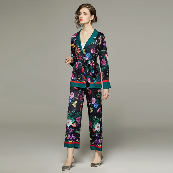 floral two piece pants designer pajamas sets 2023 women lace up bow and wide leg trousers blazer neck graceful set long sleeve home wear cu, White
floral two piece pants designer pajamas sets 2023 women lace up bow and wide leg trousers blazer neck graceful set long sleeve home wear cu, White