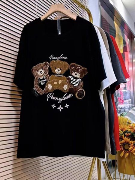 women's plus size tshirt plus size women clothing sequin embroidered panda graphic tees loose and comfortable tshirts european clothing, Black
women's plus size tshirt plus size women clothing sequin embroidered panda graphic tees loose and comfortable tshirts european clothing, Black