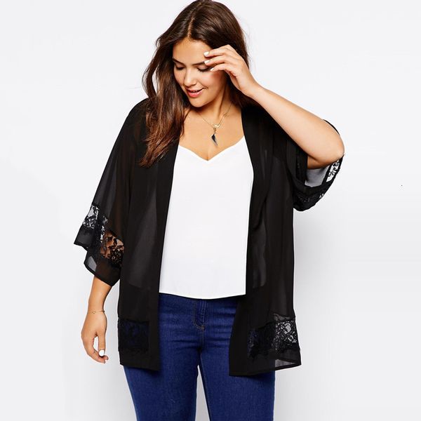 women's plus size outerwear coats plus size lace patchwork elegant summer chiffon kimono women 34 sleeve loose black cardigans large si
women's plus size outerwear coats plus size lace patchwork elegant summer chiffon kimono women 34 sleeve loose black cardigans large si