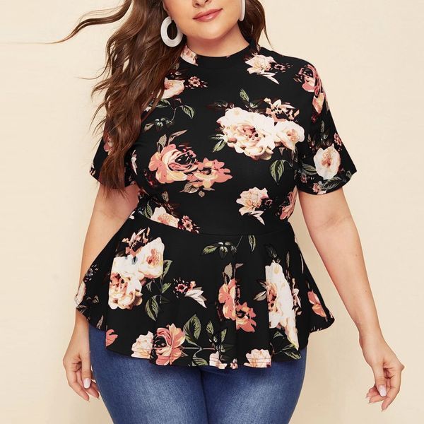 women's plus size tshirt mock neck floral print women plus size spring summer boho casual peplum slim fit blouse short sleeve female, Black
women's plus size tshirt mock neck floral print women plus size spring summer boho casual peplum slim fit blouse short sleeve female, Black