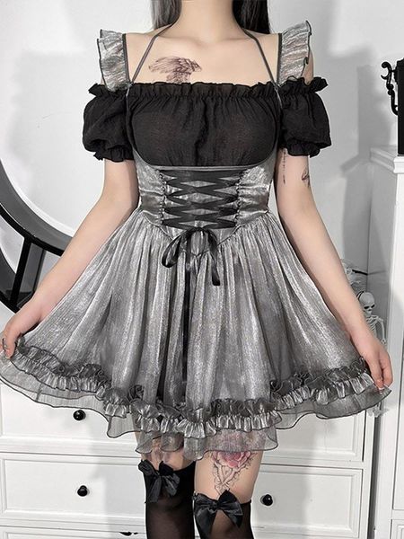 Casual Dresses Women Dark Gothic Mini Dress Lolita Style Vintage Mesh Girl Lace Up Strap Summer Y2k Harajuku Partywear High Waist, Silver
Casual Dresses Women Dark Gothic Mini Dress Lolita Style Vintage Mesh Girl Lace Up Strap Summer Y2k Harajuku Partywear High Waist, Silver