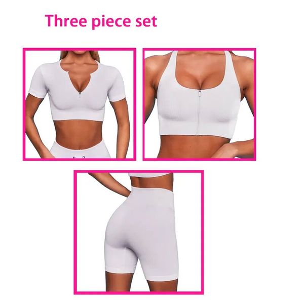 3pc women outfit set new striped seamless butt leggings shorts bra yoga clothes, White;red
3pc women outfit set new striped seamless butt leggings shorts bra yoga clothes, White;red