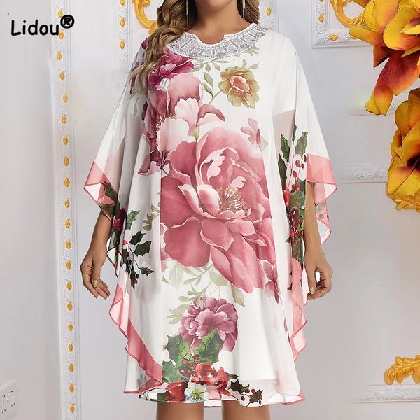 plus size dresses spring summer plus size clothes women round neck diamonds splicing floral print batwing sleeve loose chiffon elegant midi, Black
plus size dresses spring summer plus size clothes women round neck diamonds splicing floral print batwing sleeve loose chiffon elegant midi, Black