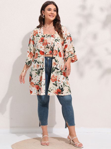 women's plus size outerwear coats finjani floral print shirred frill trim tube coat plus size women's summer suit set 230325, Black
women's plus size outerwear coats finjani floral print shirred frill trim tube coat plus size women's summer suit set 230325, Black