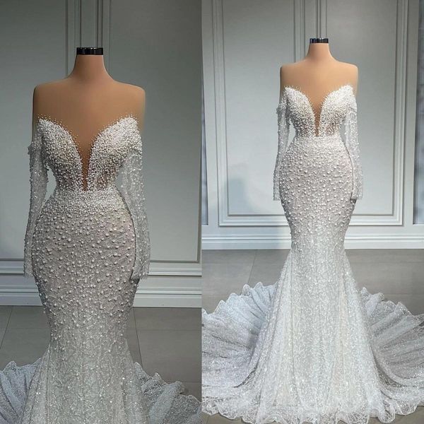 2023 mermaid wedding dresses bridal gown sequins beaded pearls long sleeves sweep train ruffles custom made vestidos de novia plus size, White
2023 mermaid wedding dresses bridal gown sequins beaded pearls long sleeves sweep train ruffles custom made vestidos de novia plus size, White