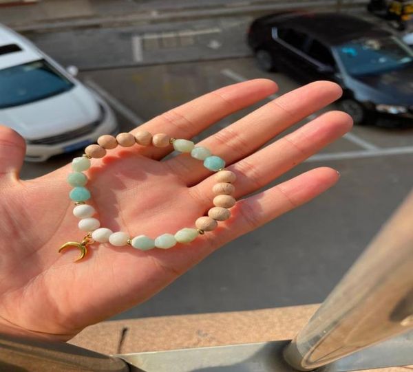 new mg1080 strand cutted amazonite with white moonstone and small moon pendant in gold bracelet9526523, Black
new mg1080 strand cutted amazonite with white moonstone and small moon pendant in gold bracelet9526523, Black