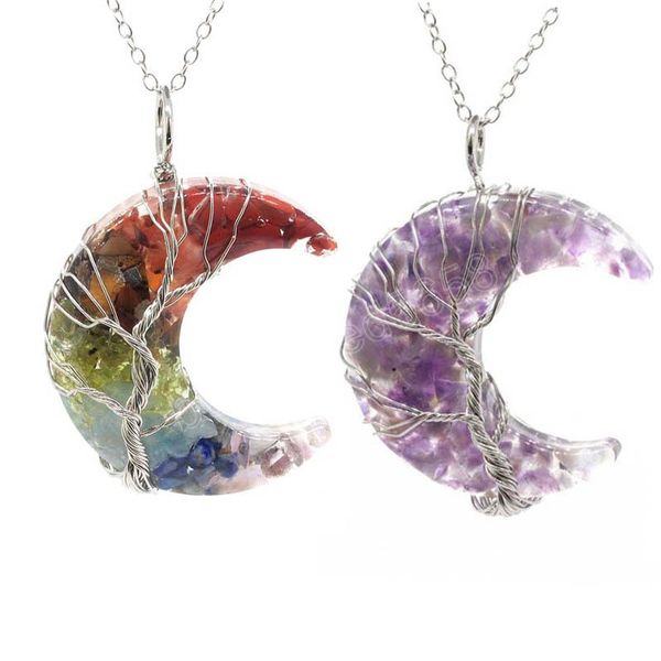 natural crystal pendant necklace moon shape tree of life resin natural stone chip quartz reiki pendants jewelry for women men, Silver
natural crystal pendant necklace moon shape tree of life resin natural stone chip quartz reiki pendants jewelry for women men, Silver