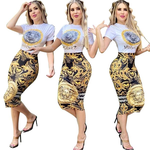 dd7775 women's two piece sets fashion temperament print two piece tight wrap hip mid length bollinger skirt, White
dd7775 women's two piece sets fashion temperament print two piece tight wrap hip mid length bollinger skirt, White