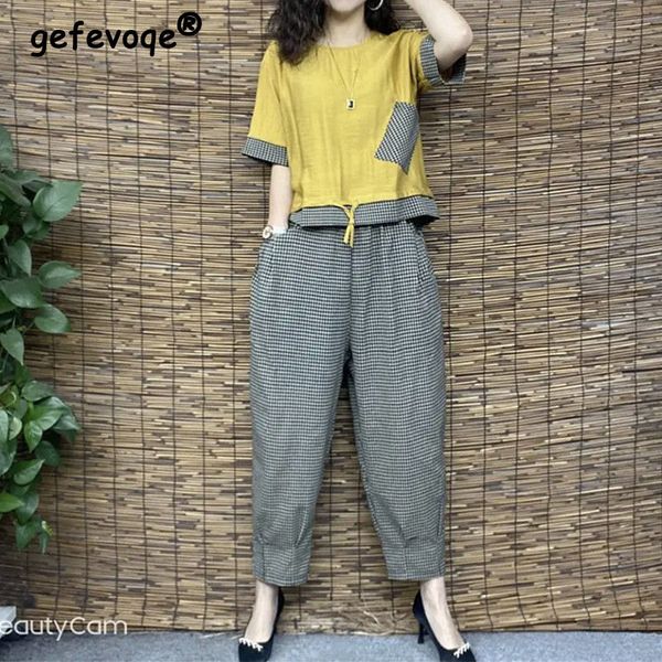 women's two piece pants vintage casual fashion plaid print pant sets summer o-neck short sleeve tee elastic waist long pants loose wome, White
women's two piece pants vintage casual fashion plaid print pant sets summer o-neck short sleeve tee elastic waist long pants loose wome, White
