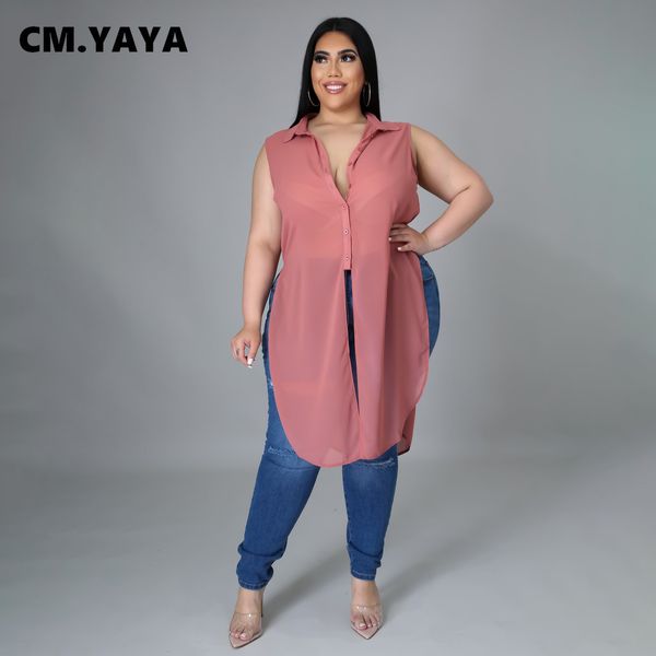 women's plus size tshirt cm.yaya women plus size tshirts chiffon sleeveless turndown collar single breasted long splited fashion high, Black
women's plus size tshirt cm.yaya women plus size tshirts chiffon sleeveless turndown collar single breasted long splited fashion high, Black