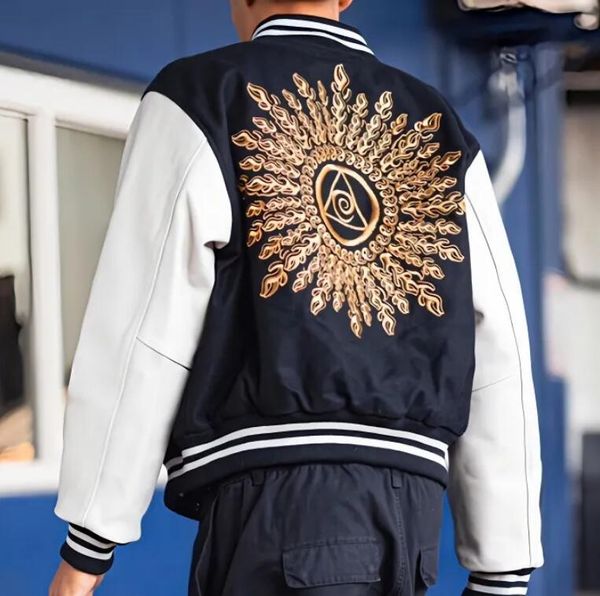golden embroidery baseball jackets leather sleeve men designer jacket spring mens coats, Black;brown
golden embroidery baseball jackets leather sleeve men designer jacket spring mens coats, Black;brown