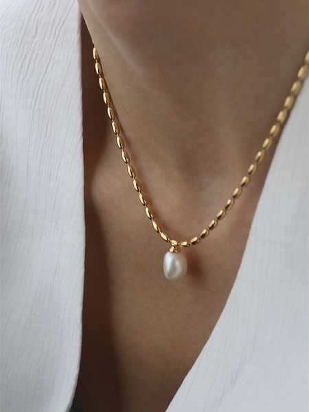pendant necklaces titanium with 18k gold beads chian real pearl choker necklace designer t show runway gown rare ins japan korean boho 23032, Silver
pendant necklaces titanium with 18k gold beads chian real pearl choker necklace designer t show runway gown rare ins japan korean boho 23032, Silver