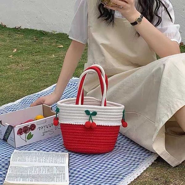 beach bags lovely cherry small women s new handmade cotton thread straw woven fresh portable basket 230327
beach bags lovely cherry small women s new handmade cotton thread straw woven fresh portable basket 230327