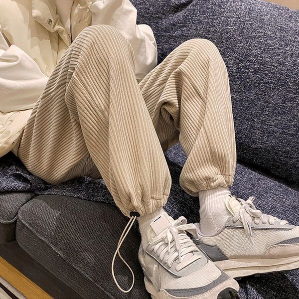 men's pants casual tie leg straight pants corduroy solid color oversize trousers autumn winter streetwear warm pants for men women 2303, Black
men's pants casual tie leg straight pants corduroy solid color oversize trousers autumn winter streetwear warm pants for men women 2303, Black