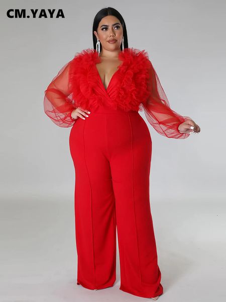 women's plus size jumpsuits rompers cm.yaya plus size women mesh ruffles wrap vneck wide leg straight jumpsuit holiday vintage playsuit, Black
women's plus size jumpsuits rompers cm.yaya plus size women mesh ruffles wrap vneck wide leg straight jumpsuit holiday vintage playsuit, Black